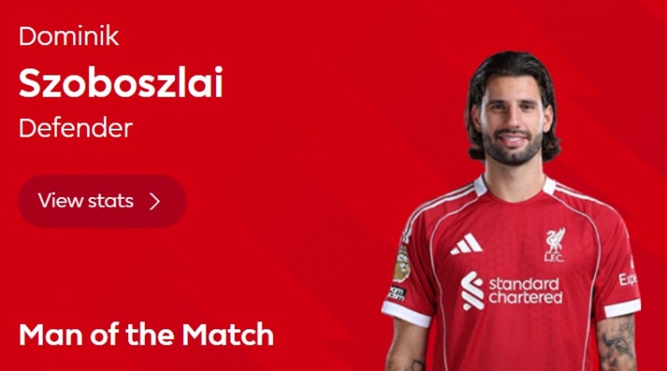 C7在线娱乐平台-毫无悬念！官方：索博斯洛伊当选利物浦vs阿森纳全场最佳